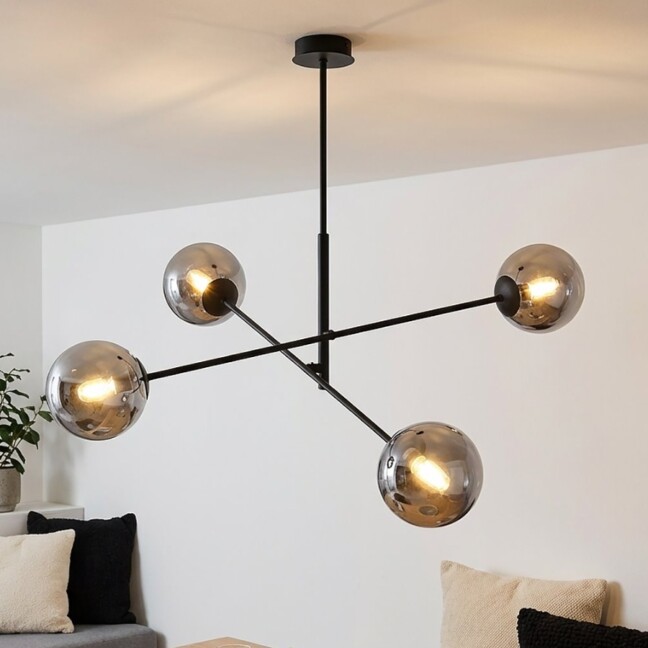 Lampa sufitowa Linear 4 czarna z grafitowymi kloszami E27 – styl loftowy