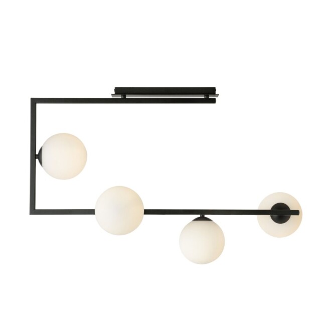 Czarna lampa sufitowa Soma 4 z mlecznymi szklanymi kulami