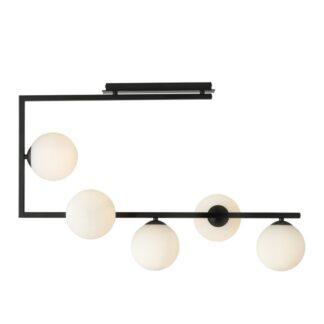 Czarna lampa sufitowa Soma 5 z pięcioma mlecznymi kloszami