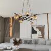 Lampa wisząca Essa 8 czarna z bursztynowymi kulami szklanymi E14