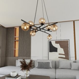 Lampa wisząca Essa 8 czarna z bursztynowymi kulami szklanymi E14
