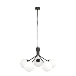Lampa wisząca Nova 5 czarna z pięcioma białymi szklanymi kloszami - Emibig