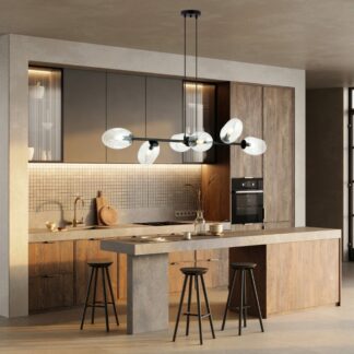 Czarna lampa wisząca Pandora 6 z przezroczystymi szklanymi kloszami