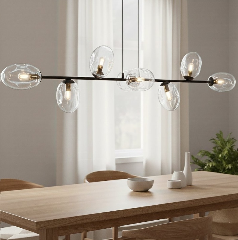 Lampa wisząca Pandora 8 czarna z transparentnymi kloszami szklanymi nad stół