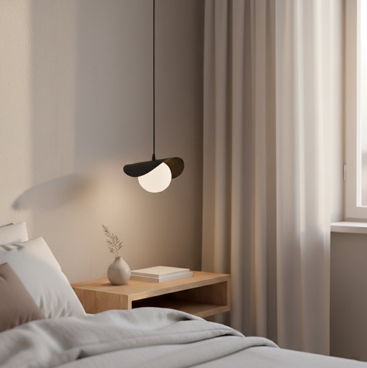 Czarna lampa wisząca Ritual z mleczną szklaną kulą 10 cm