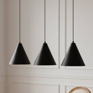 Lampa wisząca Rebel 3 czarno-biała z trzema stożkowymi kloszami E27