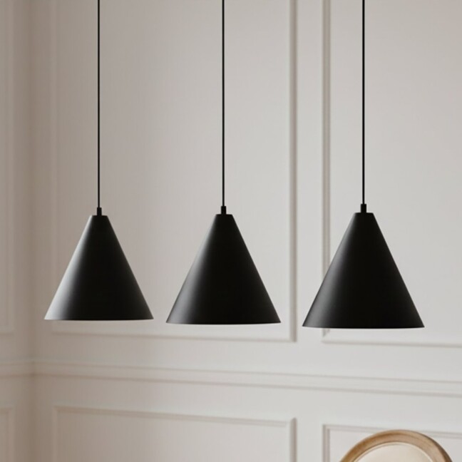 Lampa wisząca Rebel 3 czarna z trzema stożkowymi kloszami
