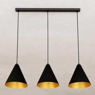 Lampa wisząca Rebel 3 czarno-złota z trzema metalowymi kloszami E27