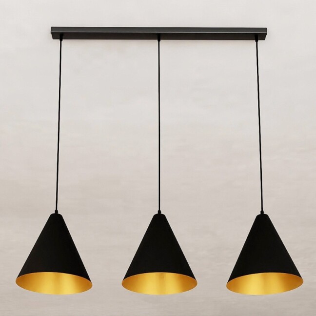 Lampa wisząca Rebel 3 czarno-złota z trzema metalowymi kloszami