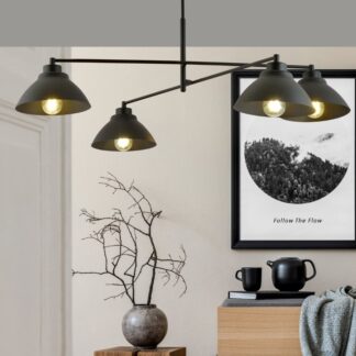 Czarny żyrandol loftowy Maverick 4 z metalowymi kloszami E27