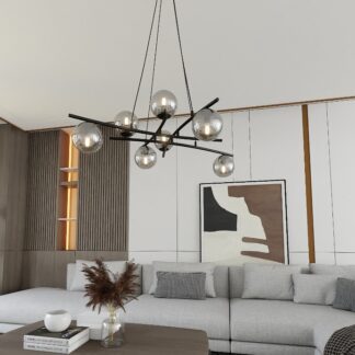 Nowoczesny żyrandol Essa 8 czarny z ośmioma grafitowymi kulami E14