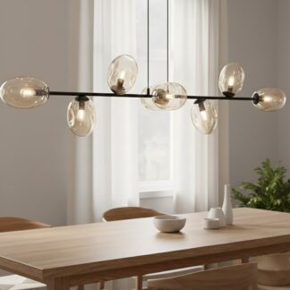 Lampa wisząca Pandora 8 czarna z bursztynowymi kloszami