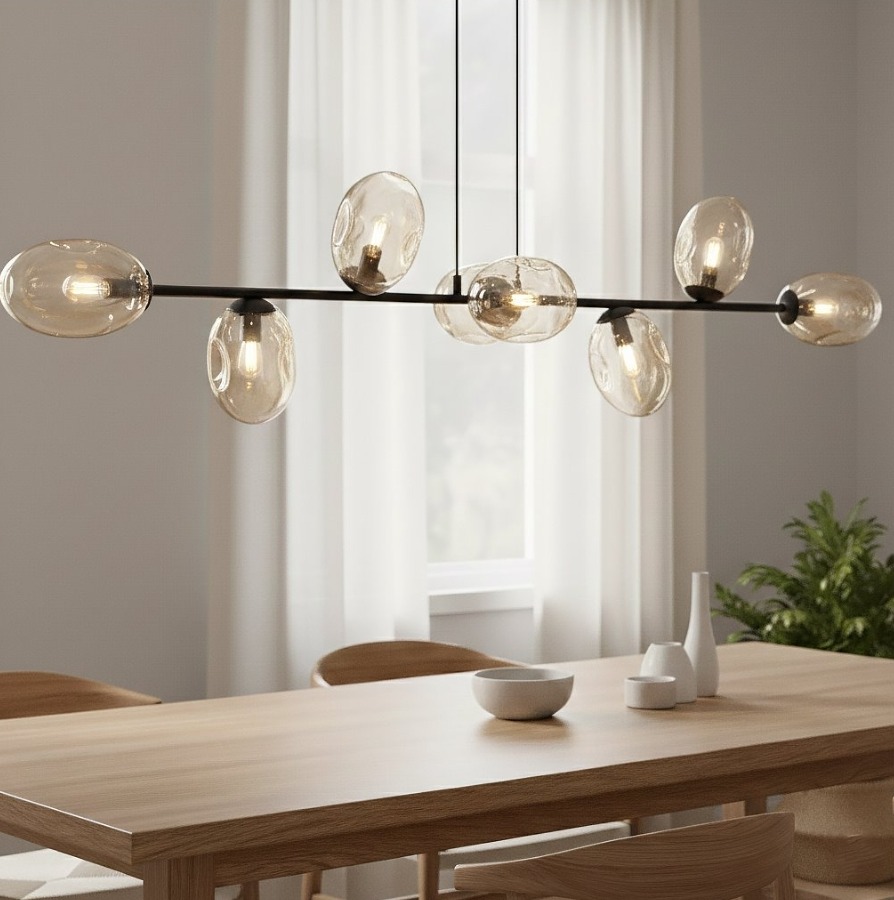 Lampa wisząca Pandora 8 czarna z bursztynowymi kloszami