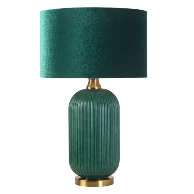 Lampa stołowa Tamiza 65 butelkowa zieleń z tkaninowym abażurem