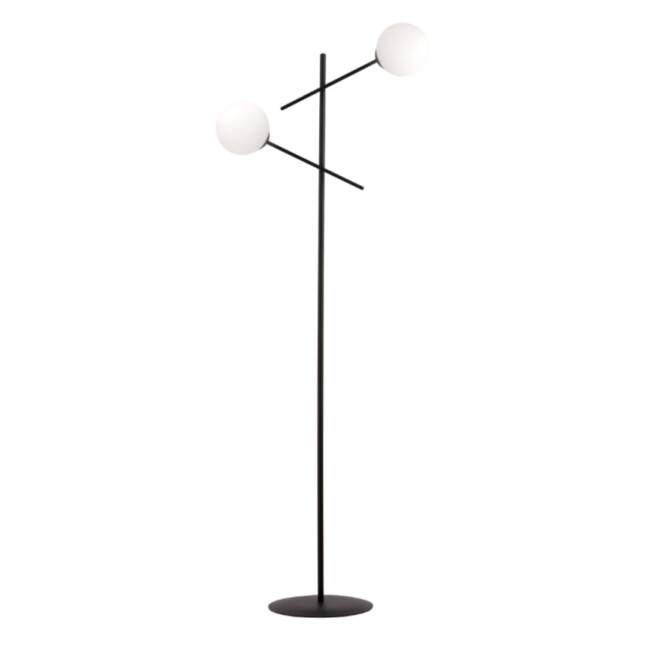 Nowoczesna czarna lampa podłogowa Linear 2 z białymi szklanymi kulami E14