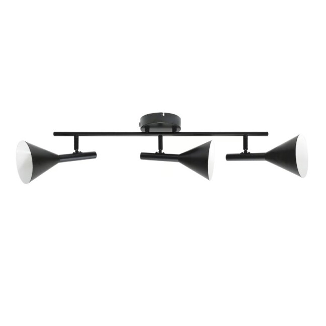 Czarna lampa sufitowa Kelvis 3 z regulowanymi stożkowymi kloszami GU10