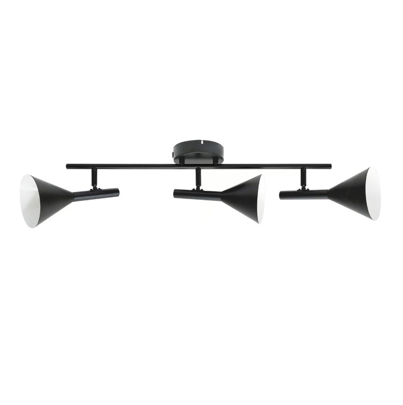 Czarna lampa sufitowa Kelvis 3 z regulowanymi stożkowymi kloszami GU10