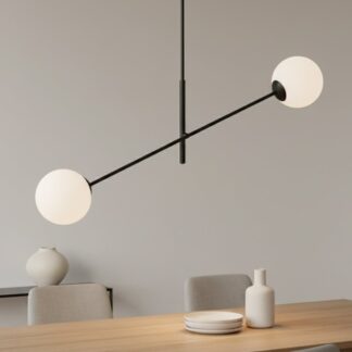 Lampa wisząca Linear 2 z białymi szklanymi kulami - Emibig