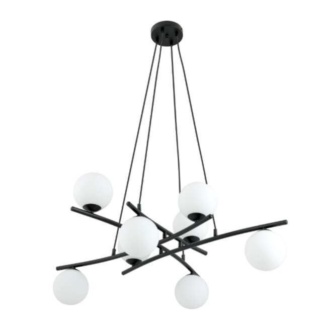 Lampa wisząca Essa 8 z białymi kulami E14 – czarna nad stół