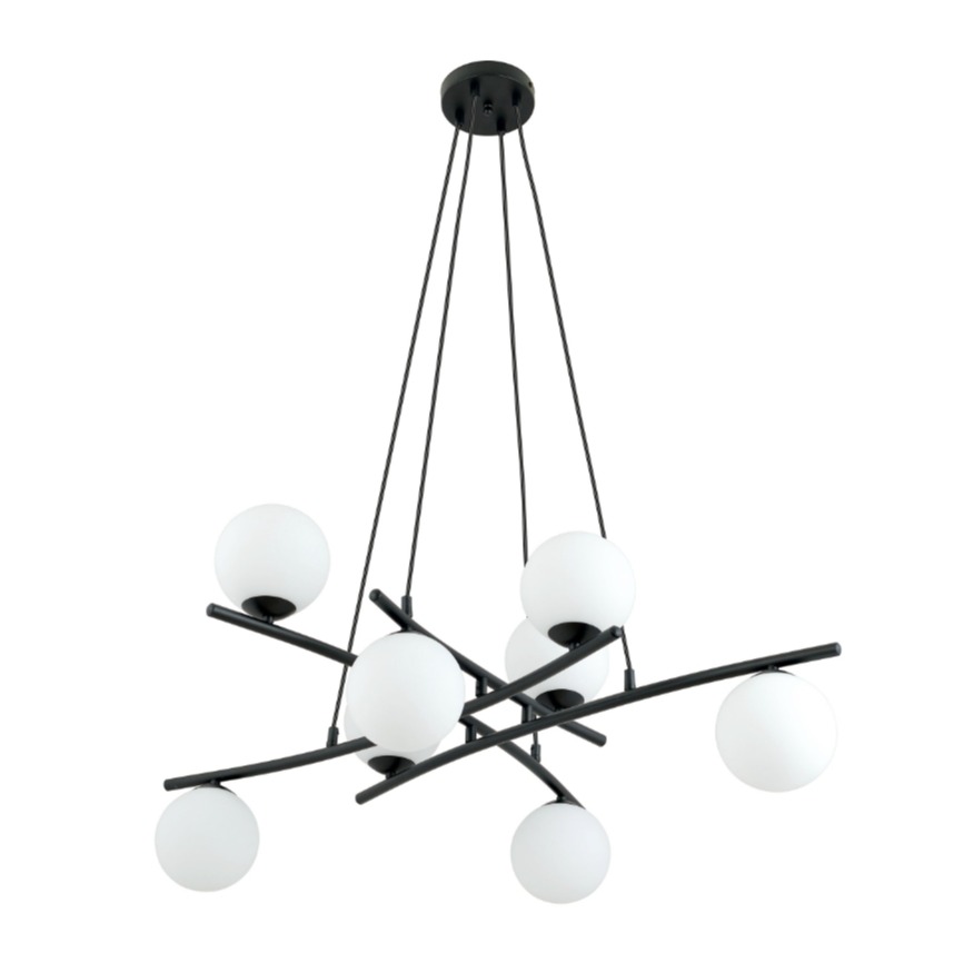 Lampa wisząca Essa 8 z białymi kulami E14 – czarna nad stół