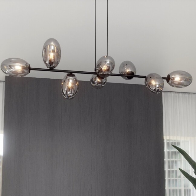 Lampa wisząca Pandora 8 czarno-grafitowa z przydymionymi kloszami
