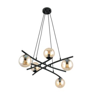 Żyrandol wiszący Essa 5 loft z miodowymi szklanymi kulami E14