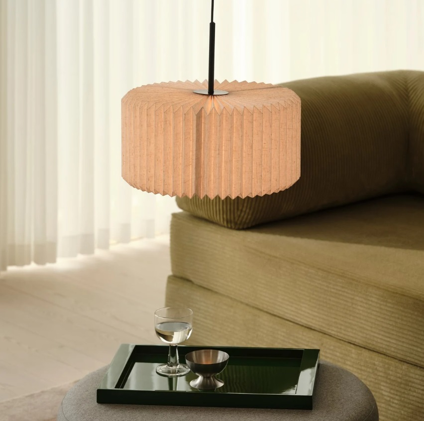 Lampa wisząca Vivienne 40 beżowa – plisowany abażur tkaninowy w stylu boho E27