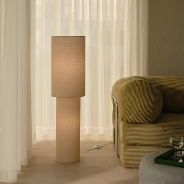 Beżowa lampa podłogowa Izara 110 z lnianym abażurem - Nordlux
