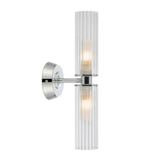 Srebrny kinkiet łazienkowy Rimini z podwójnymi ryflowanymi szklanymi tubami G9 IP44