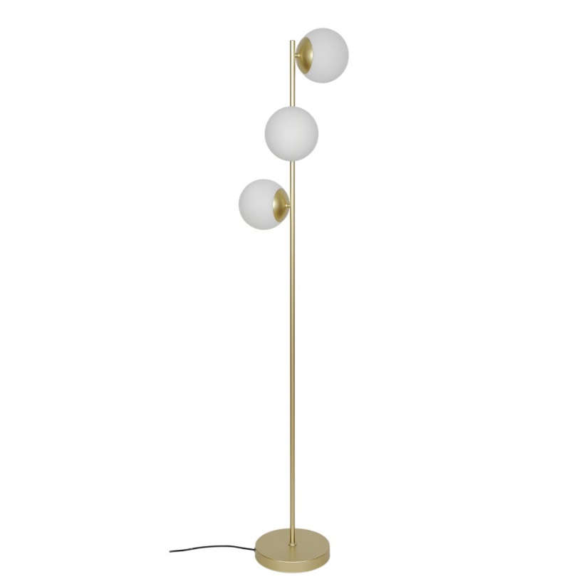 Lampa podłogowa Lilly złota z trzema mlecznymi kloszami E14