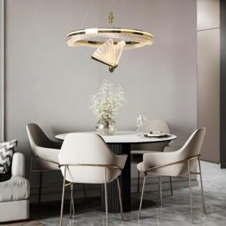 Złoty żyrandol LED Marissa Ring 60 cm CCT z kryształowym motylem