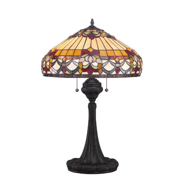 Lampa stołowa witrażowa Belle Fleur Tiffany brązowa na dwie żarówki E27