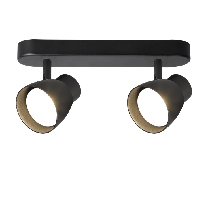 Czarna listwa sufitowa Dravo 2 z dwoma regulowanymi reflektorami GU10