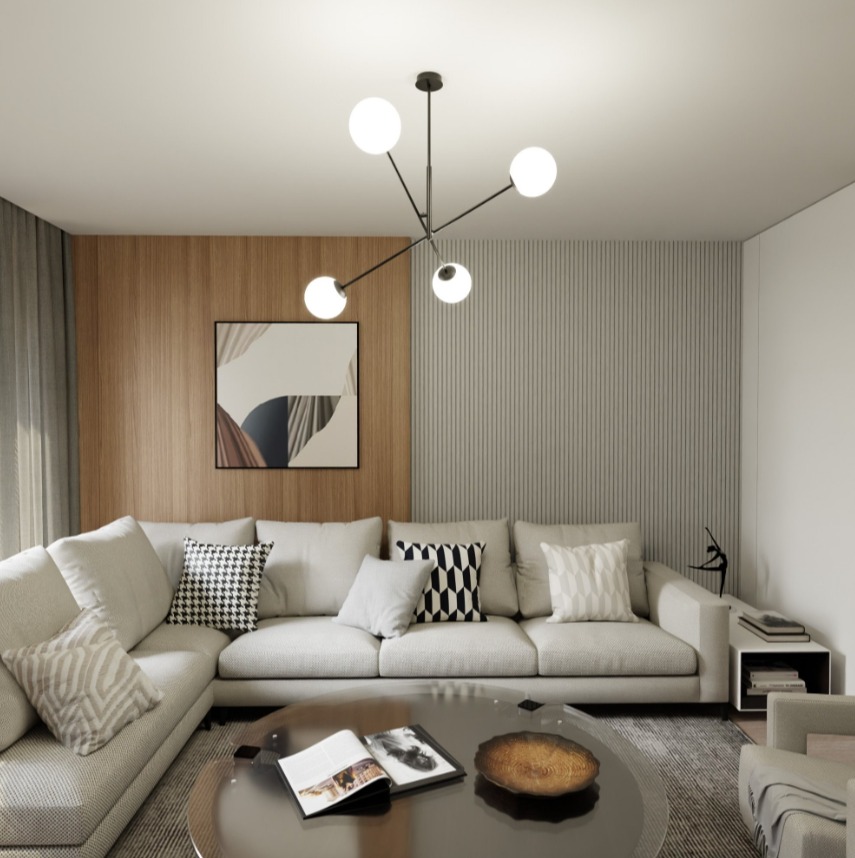 Czarny żyrandol Linear 4 z białymi szklanymi kulami E14