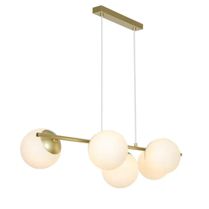 Elegancka lampa wisząca Lilly 5, 90 cm, mosiądz i białe szklane kule - Nordlux