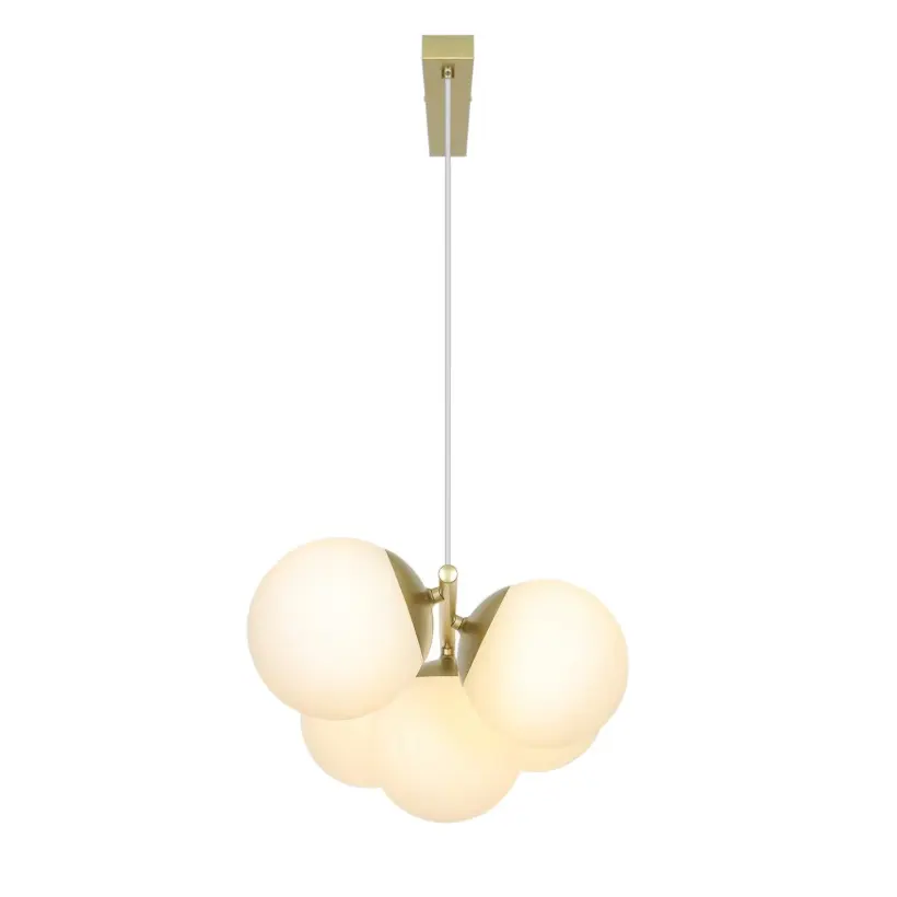 Elegancka lampa wisząca Lilly 5, 90 cm, mosiądz i białe szklane kule - Nordlux