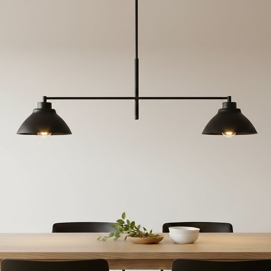 Lampa sufitowa loft Maverick 2 czarna z dwoma metalowymi kloszami
