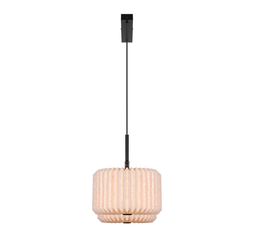 Beżowa lampa wisząca Vivienne z podwójnym materiałowym abażurem boho