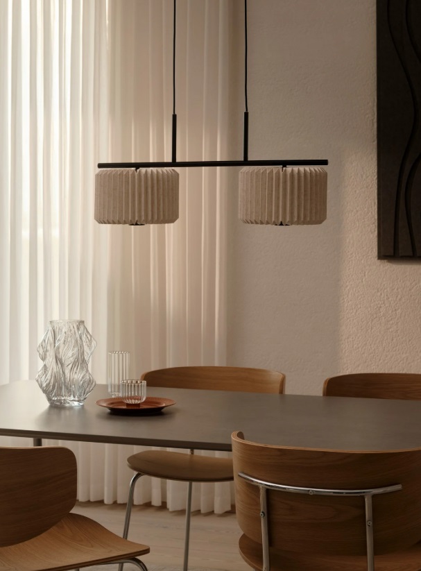 Beżowa lampa wisząca Vivienne z podwójnym materiałowym abażurem boho