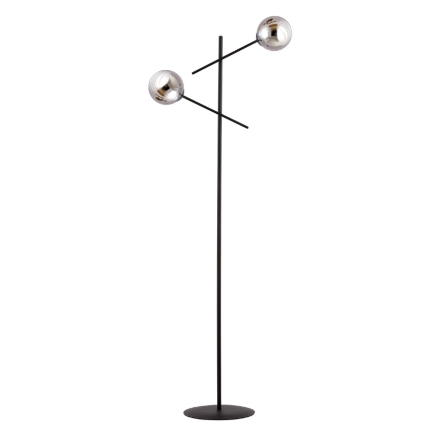 Czarna lampa podłogowa Linear 2 z dymnymi szklanymi kloszami