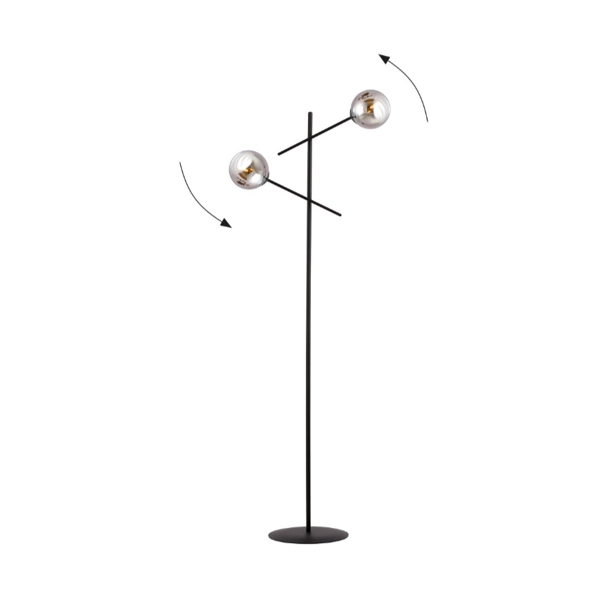 Czarna lampa podłogowa Linear 2 z dymnymi szklanymi kloszami