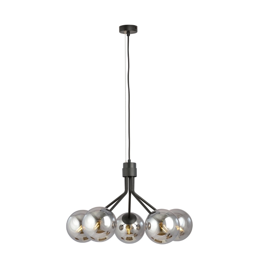 Czarna lampa wisząca Nova 5 z grafitowymi szklanymi kulami – Emibig
