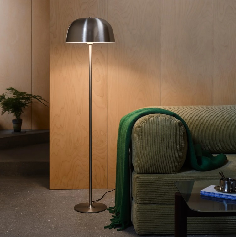 Lampa podłogowa Cera srebrna z metalowym kloszem E27 60W