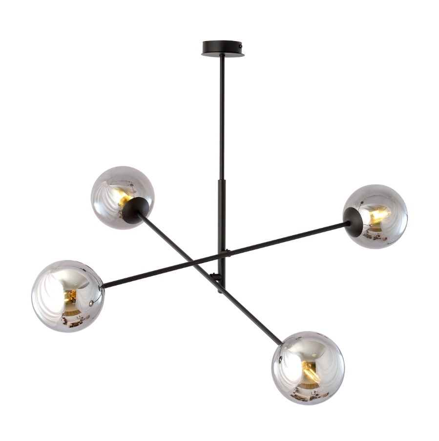 Lampa sufitowa Linear 4 czarna z grafitowymi kloszami E27 – styl loftowy