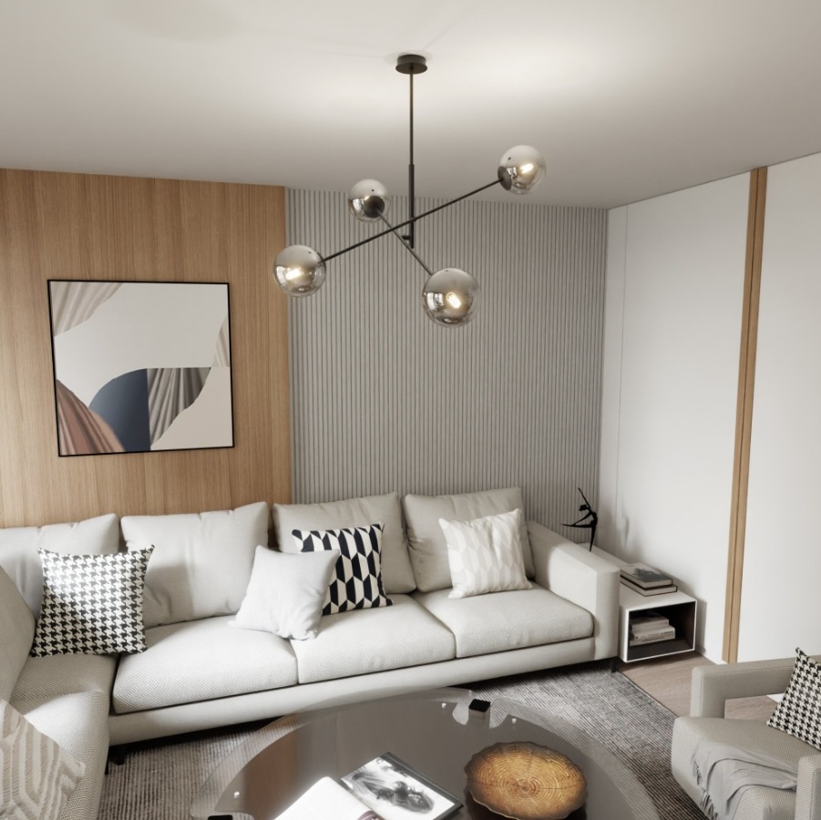 Lampa sufitowa Linear 4 czarna z grafitowymi kloszami E27 – styl loftowy