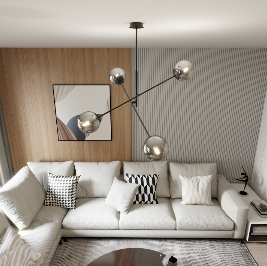 Lampa sufitowa Linear 4 czarna z grafitowymi kloszami E27 – styl loftowy