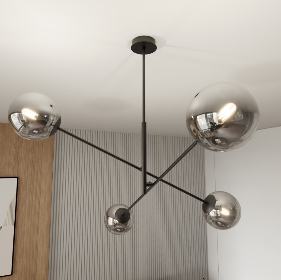 Lampa sufitowa Linear 4 czarna z grafitowymi kloszami E27 – styl loftowy