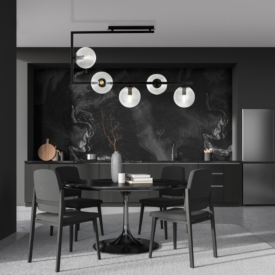 Lampa sufitowa Soma 5 czarna z pięcioma szklanymi kloszami E14