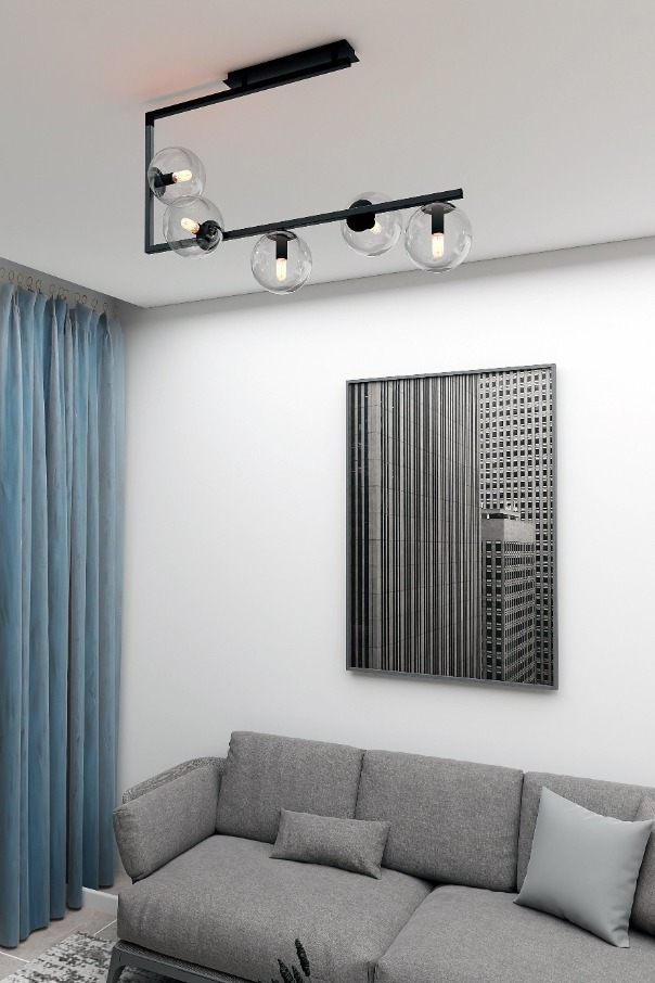 Lampa sufitowa Soma 5 czarna z pięcioma szklanymi kloszami E14