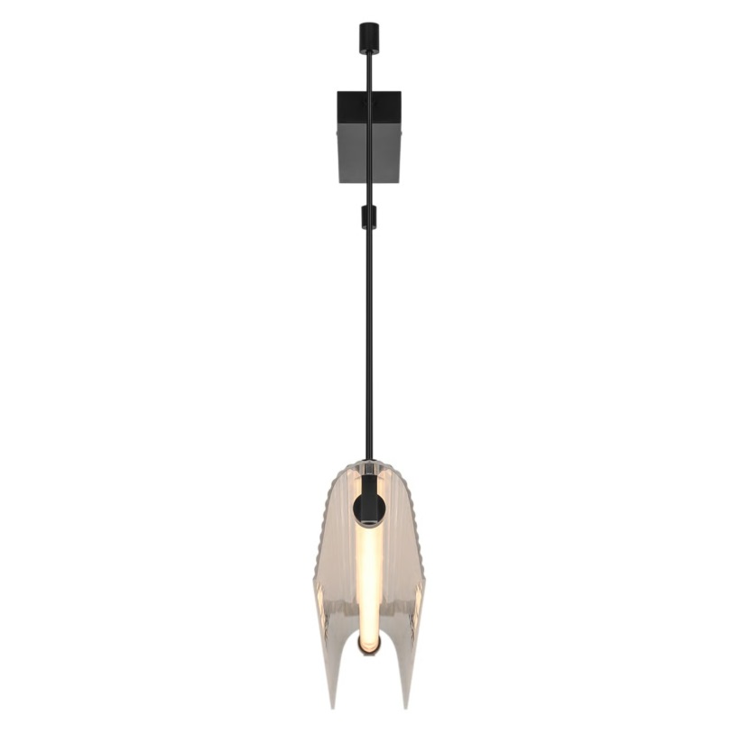 Lampa wisząca LED Aliani 100 cm czarna z transparentnym ryflowanym kloszem